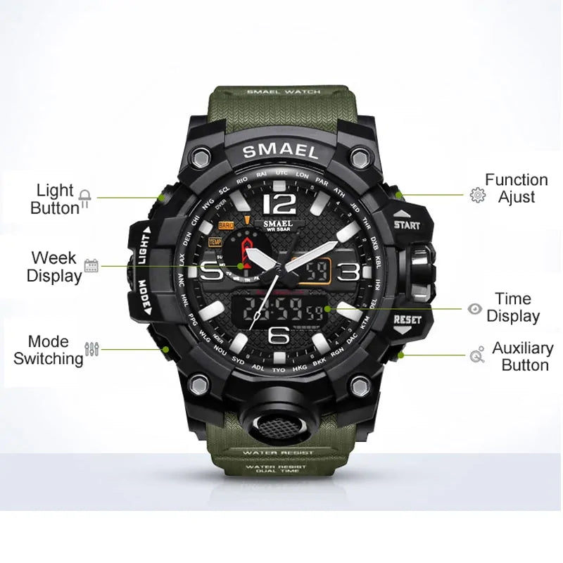 SMAEL Brand Men Sports Watches Dual Display