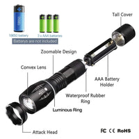 Thumbnail for Super-Bright 90000LM LED Tactical Flashlight 5 Modes Zoomable Torch Searchlight