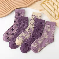 Thumbnail for 5 Pairs Vintage Flower Embroidery Socks