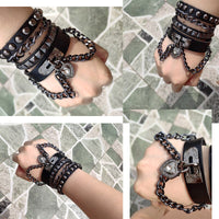 Thumbnail for Love Bracelet Hot Punk Harajuku wristband  black PU Leather  bar Goth can be adjusted Heart Jewelry