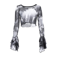 Thumbnail for round Neck Printed Tie-Dye Top Well-Designed Slim-Fit Mesh