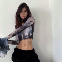 Thumbnail for round Neck Printed Tie-Dye Top Well-Designed Slim-Fit Mesh