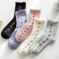 Thumbnail for 5 Pairs Vintage Flower Embroidery Socks