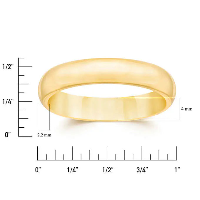 14K Solid Gold 4mm Unisex Wedding Band