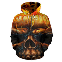 Thumbnail for Skull Flames Zip Hoodie