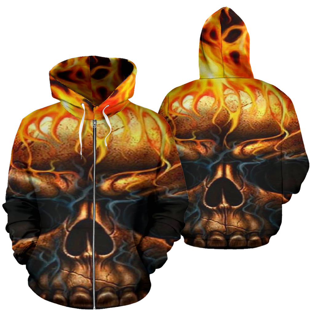 Skull Flames Zip Hoodie