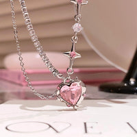 Thumbnail for Pink Heart Crystal Necklace