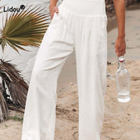 Thumbnail for Désir Linen Trousers - Pantalona Model with Pockets and Elastane Coz