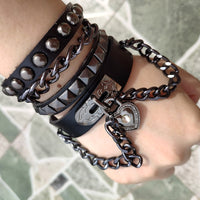 Thumbnail for Love Bracelet Hot Punk Harajuku wristband  black PU Leather  bar Goth can be adjusted Heart Jewelry