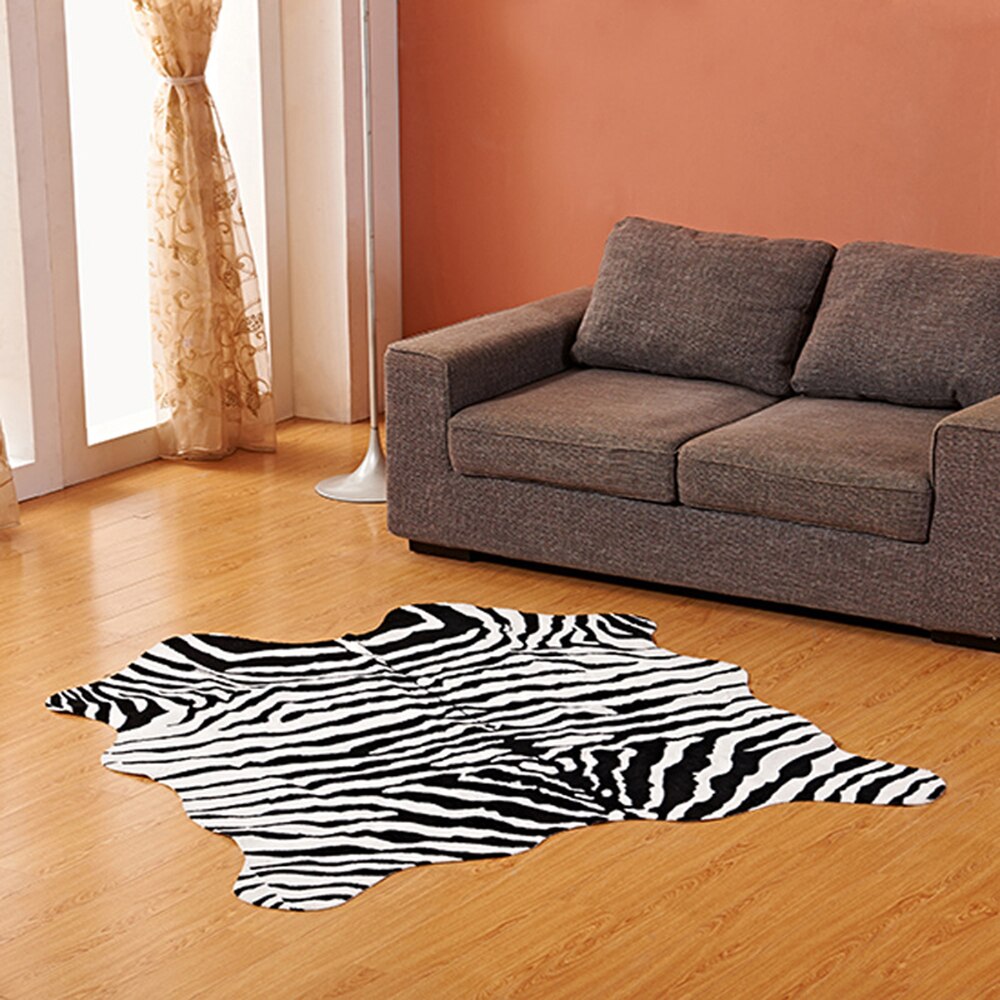 1x Zebra Cow Sheep Printed Carpet Velvet Faux Leather Carpet Animal Fur Printed Living Room Coffee Table Carpet Non-slip Mat