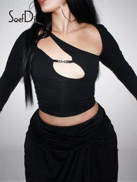 Thumbnail for Asymmetric Collar Crop Top