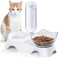 Thumbnail for Pet Bowl Double Bowls Food Water Feeder With Auto Water Dispenser