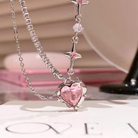 Thumbnail for Sweet Pink Heart Crystal Necklace